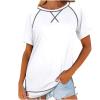 Womens Summer Short Sleeve Shirts Casual Solid Loose Fit Pocket Tunic Tops Lightweight Basic Tee Shirts Blouses Tops White view 1