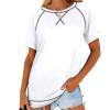 Womens Summer Short Sleeve Shirts Casual Solid Loose Fit Pocket Tunic Tops Lightweight Basic Tee Shirts Blouses Tops White view 2