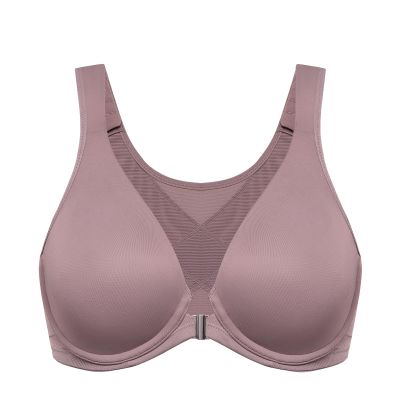 DELIMIRA Women's Front Closure Bras Posture Full Coverage Plus Size Underwire Unlined Back Support Plunge Seamless Bra B-H Cups Mochaccino 38DD