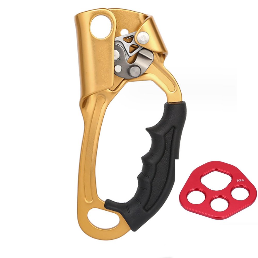 Climbing Rope Hand Ascender, Aviation Light Alloy Mountaineering Rock 8-13mm Vertical Rope for Cave Exploration for High Altitude Operations(Gold)
