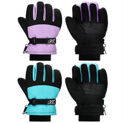 SATINIOR 2 Pairs Kids Waterproof Winter Snow Gloves Ski Gloves for Boy Girl Outdoor Warm Thickening Snowboard(Light Purple, Cyan,6-10 Years,Classic)