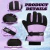 SATINIOR 2 Pairs Kids Waterproof Winter Snow Gloves Ski Gloves for Boy Girl Outdoor Warm Thickening Snowboard(Light Purple, Cyan,6-10 Years,Classic) view 3