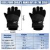 SATINIOR 2 Pairs Kids Waterproof Winter Snow Gloves Ski Gloves for Boy Girl Outdoor Warm Thickening Snowboard(Black,6-10 Years) view 3