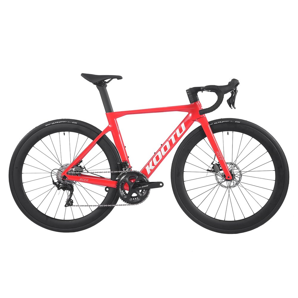 KOOTU Full Carbon Road Bike, T800 Carbon Fiber Frame Lightweight Racing Bicycle with 105 R7000 22 Speed Groupset and Wire-Pull Disc Brake for Adult (Red, 54cm(5'11"-6'2"))