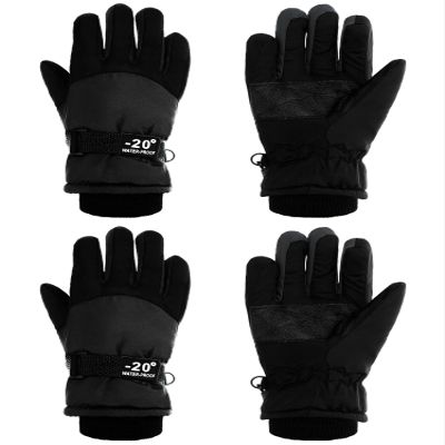 SATINIOR 2 Pairs Kids Waterproof Winter Snow Gloves Ski Gloves for Boy Girl Outdoor Warm Thickening Snowboard(Black,3-6 Years)