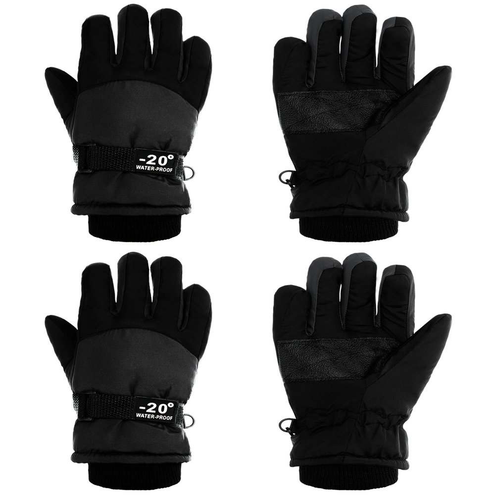 SATINIOR 2 Pairs Kids Waterproof Winter Snow Gloves Ski Gloves for Boy Girl Outdoor Warm Thickening Snowboard(Black,3-6 Years)