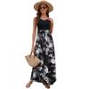 Sherosa Women's Cotton Jersey Sleeveless Swim Cover-Up Maxi Dress(Black White Floral,Large) view 2