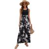 Sherosa Women's Cotton Jersey Sleeveless Swim Cover-Up Maxi Dress(Black White Floral,Large) view 4