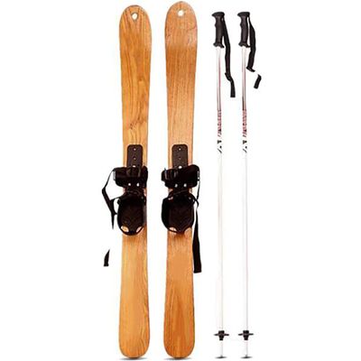 COYEUX Snowboard and Poles, Wooden Skis for Adults and Children, with Snow Poles, for Skiing, Ice Skating