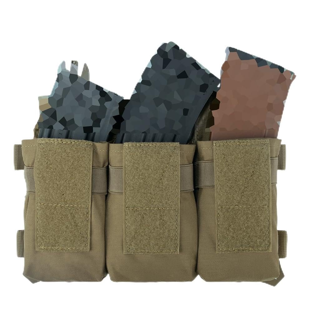 YAKEDA Tactical Placard Triple Magazine Pouch with Quick Release Mag Pouch Insert, UTX Buckles Combined with Chest Mini Rig and Vest (Khaki)
