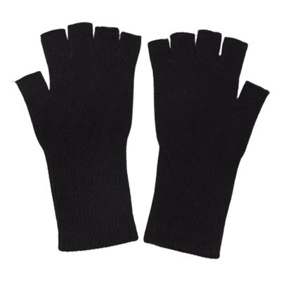 jweemax Long Sleeve Knitted Gloves, Wool Fingerless Gloves, Half-Finger Gloves for Men, Women, Solid Color, Black
