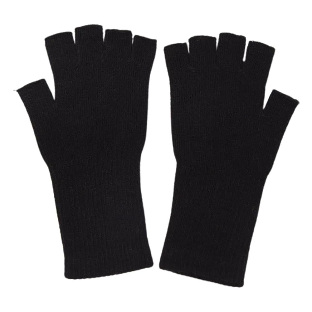 jweemax Long Sleeve Knitted Gloves, Wool Fingerless Gloves, Half-Finger Gloves for Men, Women, Solid Color, Black