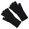 jweemax Long Sleeve Knitted Gloves, Wool Fingerless Gloves, Half-Finger Gloves for Men, Women, Solid Color, Black view 2