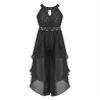 Sywiyi Kids Girls Floral Lace Halter Neck Dance Party Romper Dress Wedding Pageant Maxi Ball Gown 04 Black 16 Years