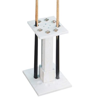 Free Standing White Pool Cue Racks & Holders,Wooden Square Floor Pool Cue Organizers/Shelf,Hold 8 Cues,Billiard Stick Cue Rack