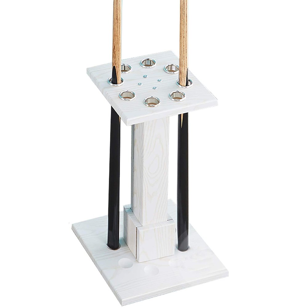 Free Standing White Pool Cue Racks & Holders,Wooden Square Floor Pool Cue Organizers/Shelf,Hold 8 Cues,Billiard Stick Cue Rack