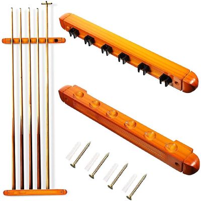 Pool Cue Racks,Rack 2 Piece Billiard Cue,Wall Mounted 6 Pool Stick Holder with 6 Cue Clips,Wooden Billiard Pool Cue Accessories