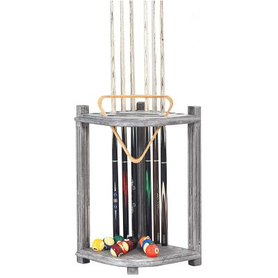 Grey Pool Cue Rack Free Standing,Corner 10 Cue Pool Stick Holder Organizer,Floor Pool Cue Storage Stand for Billiard Room