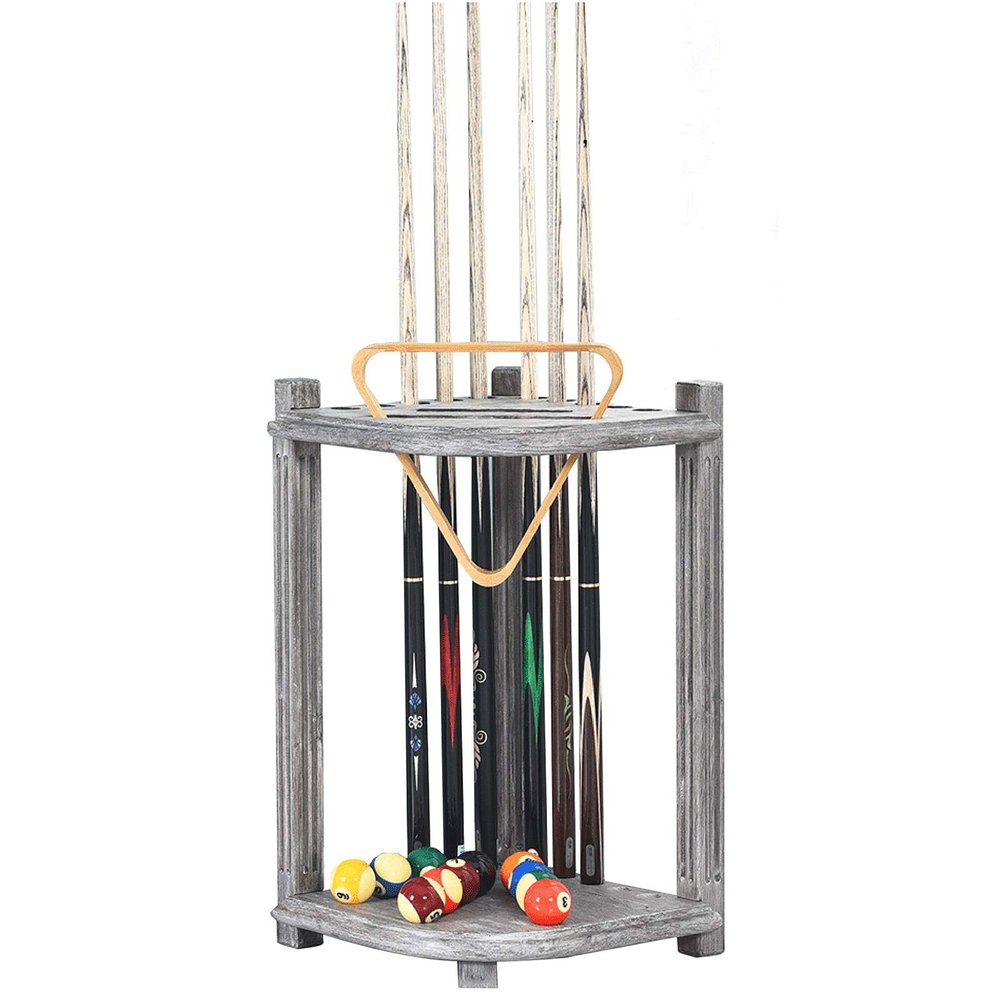 Grey Pool Cue Rack Free Standing,Corner 10 Cue Pool Stick Holder Organizer,Floor Pool Cue Storage Stand for Billiard Room