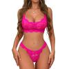 Donnalla Women Sexy Lingerie Set Super Stretchy Lace Bra and Panty Set 2 Pieces Sheer Bralette Hot Pink, Medium view 1