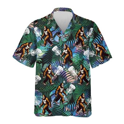 Bigfoot Dis Golf Hawaiian Shirt for Men - Sasquatch Sport Men's Hawaiian Shirt, Button Down Shirt Short Sleeve(MP_Bigfoot_38) Size L
