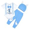 Aenbilo My 1st Easter Baby Boy Oufit Infant Baby Boy Easter Outfit 3 Months My First Easter Infant Boy Clothes Gentleman Bow Tie Romper Bunny Pants with Hat Easter Clothing Sets Blue 0-3 Months view 1