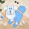 Aenbilo My 1st Easter Baby Boy Oufit Infant Baby Boy Easter Outfit 3 Months My First Easter Infant Boy Clothes Gentleman Bow Tie Romper Bunny Pants with Hat Easter Clothing Sets Blue 0-3 Months view 2