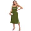 Aigeman Women Spaghetti Straps Square Neck Elegant Bodycon Maxi Dress Chic White Piping Open Back Cocktail Party Dress 302(Medium,Army Green) view 2