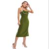 Aigeman Women Spaghetti Straps Square Neck Elegant Bodycon Maxi Dress Chic White Piping Open Back Cocktail Party Dress 302(Medium,Army Green) view 3