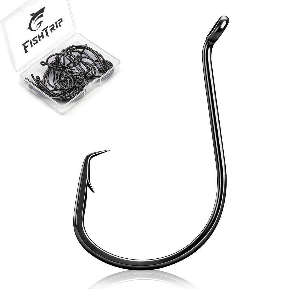 FishTrip Octopus Circle Hooks Saltwater - 50pcs Fishing Catfish Hook,Offset Fish Hooks for Rigs Size 1 2 4 6 1/0 2/0 3/0 4/0 5/0 6/0 7/0 8/0 9/0 10/0 (7/0_50pcs)