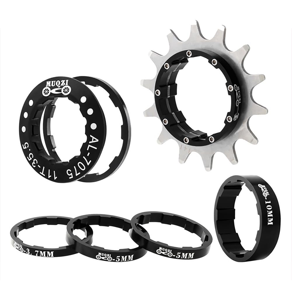 KTKEET MTB Single Speed Cassette Cog Bicycle Freewheel Sprocket 12/13/14/15/16/17/18/19/20/21/22T Single Speed Fixie Cassette+Spacers for 7-10S HG Hubs,Road Bike,Mountain Bike (Black,14T)