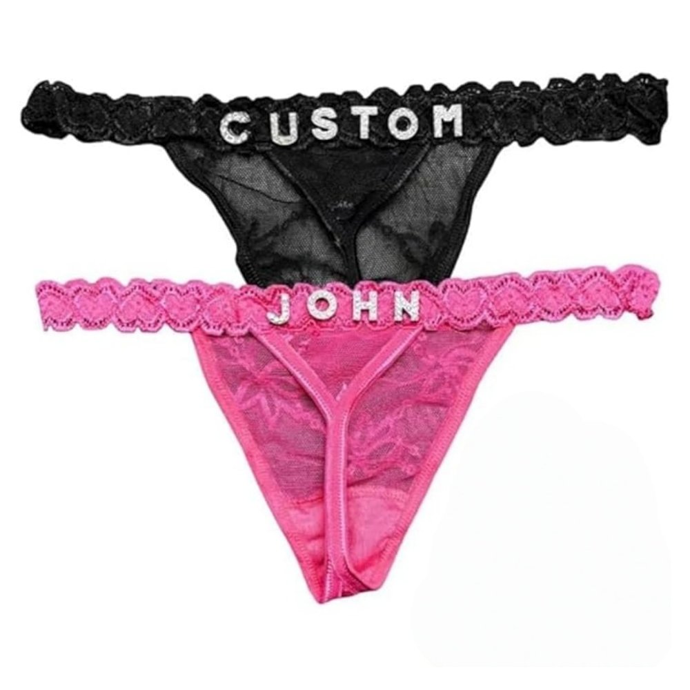 AICHENG 2-Pack Personalized Thongs with Names, Custom Name Thong, Diy Gold Rhinestone Shiny Letters Name, Customize Your Fashion Logo, The Letters Are Hand Sewn, Very Strong And Not Easy To Fall Off