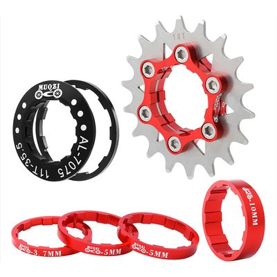 KTKEET MTB Single Speed Cassette Cog Bicycle Freewheel Sprocket 12/13/14/15/16/17/18/19/20/21/22T Single Speed Fixie Cassette+Spacers for 7-10S HG Hubs,Road Bike,Mountain Bike (Red,18T)