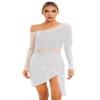 Linjinx Women's Latin Dance Costume Dress Rhinestone Long Sleeve Fringe Tango Rumba Cha Cha Ballroom Prom Dress White XX-Large view 1