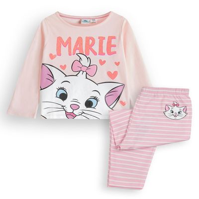 Disney The Aristocats Marie Girls Pajama Set | Kids Long Sleeve Striped Long Leg Graphic PJs in Pink | Sleepwear Merch Gift