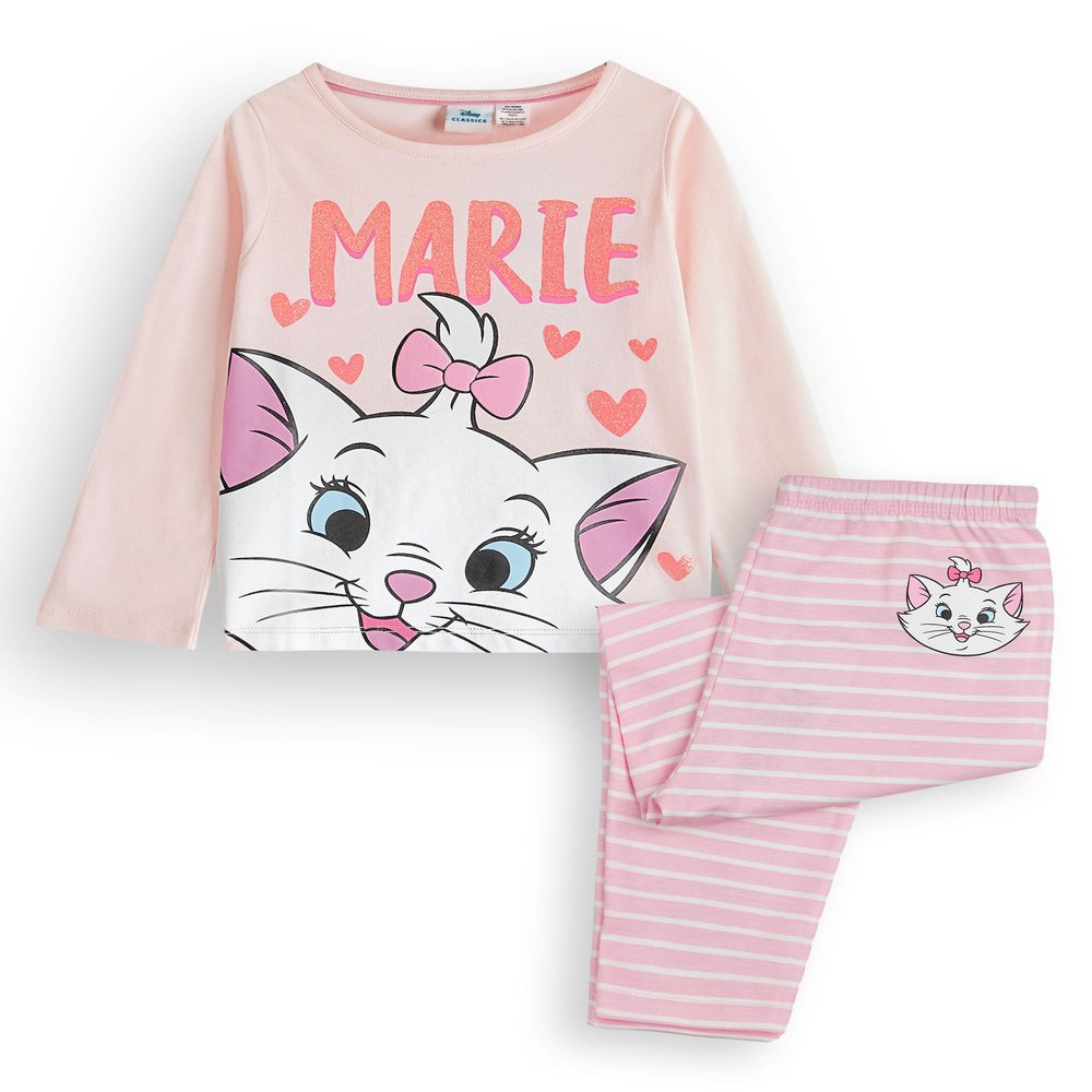 Disney The Aristocats Marie Girls Pajama Set | Kids Long Sleeve Striped Long Leg Graphic PJs in Pink | Sleepwear Merch Gift