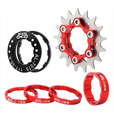 KTKEET MTB Single Speed Cassette Cog Bicycle Freewheel Sprocket 12/13/14/15/16/17/18/19/20/21/22T Single Speed Fixie Cassette+Spacers for 7-10S HG Hubs,Road Bike,Mountain Bike (Red,17T)
