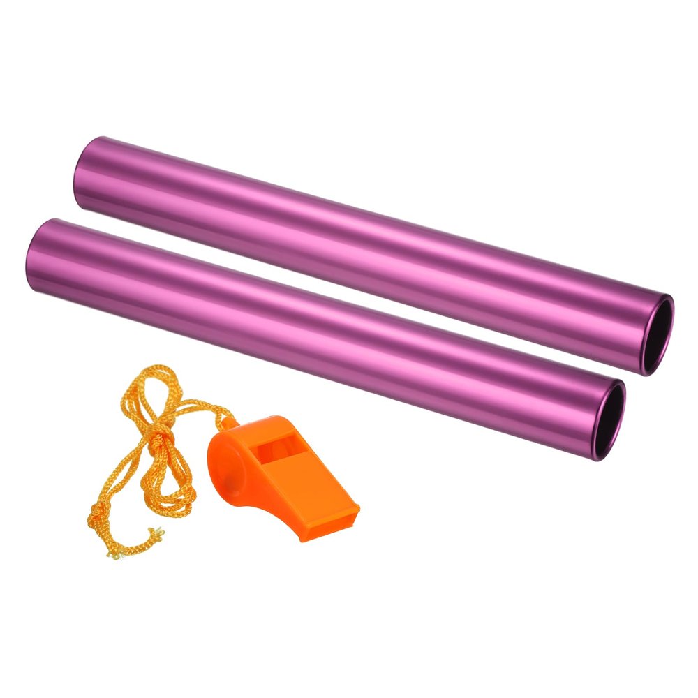 PATIKIL Relay Track Baton,2 Pack Aluminum Tube Field Running Race Stick with Whistle Corrosion Resistant for Outdoor Athletics Sport Game Practice Tool, Pink
