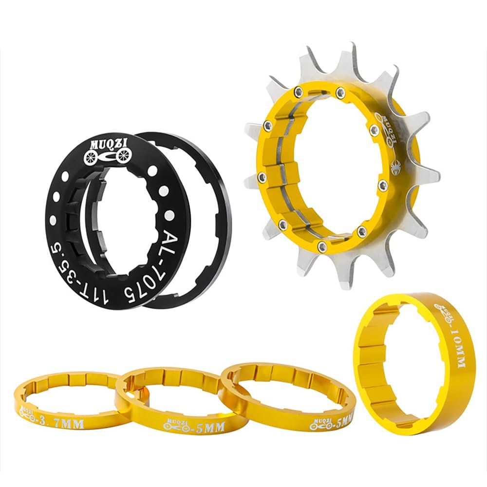KTKEET MTB Single Speed Cassette Cog Bicycle Freewheel Sprocket 12/13/14/15/16/17/18/19/20/21/22T Single Speed Fixie Cassette+Spacers for 7-10S HG Hubs,Road Bike,Mountain Bike (Gold,13T)