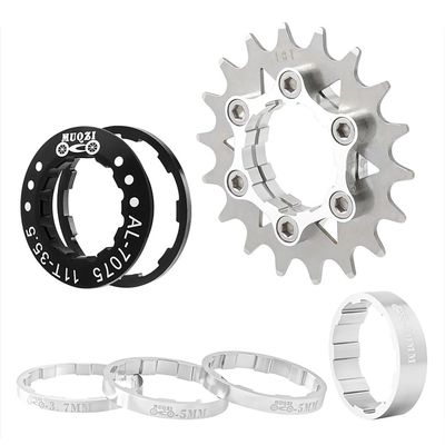 KTKEET MTB Single Speed Cassette Cog Bicycle Freewheel Sprocket 12/13/14/15/16/17/18/19/20/21/22T Single Speed Fixie Cassette+Spacers for 7-10S HG Hubs,Road Bike,Mountain Bike (Silver,18T)