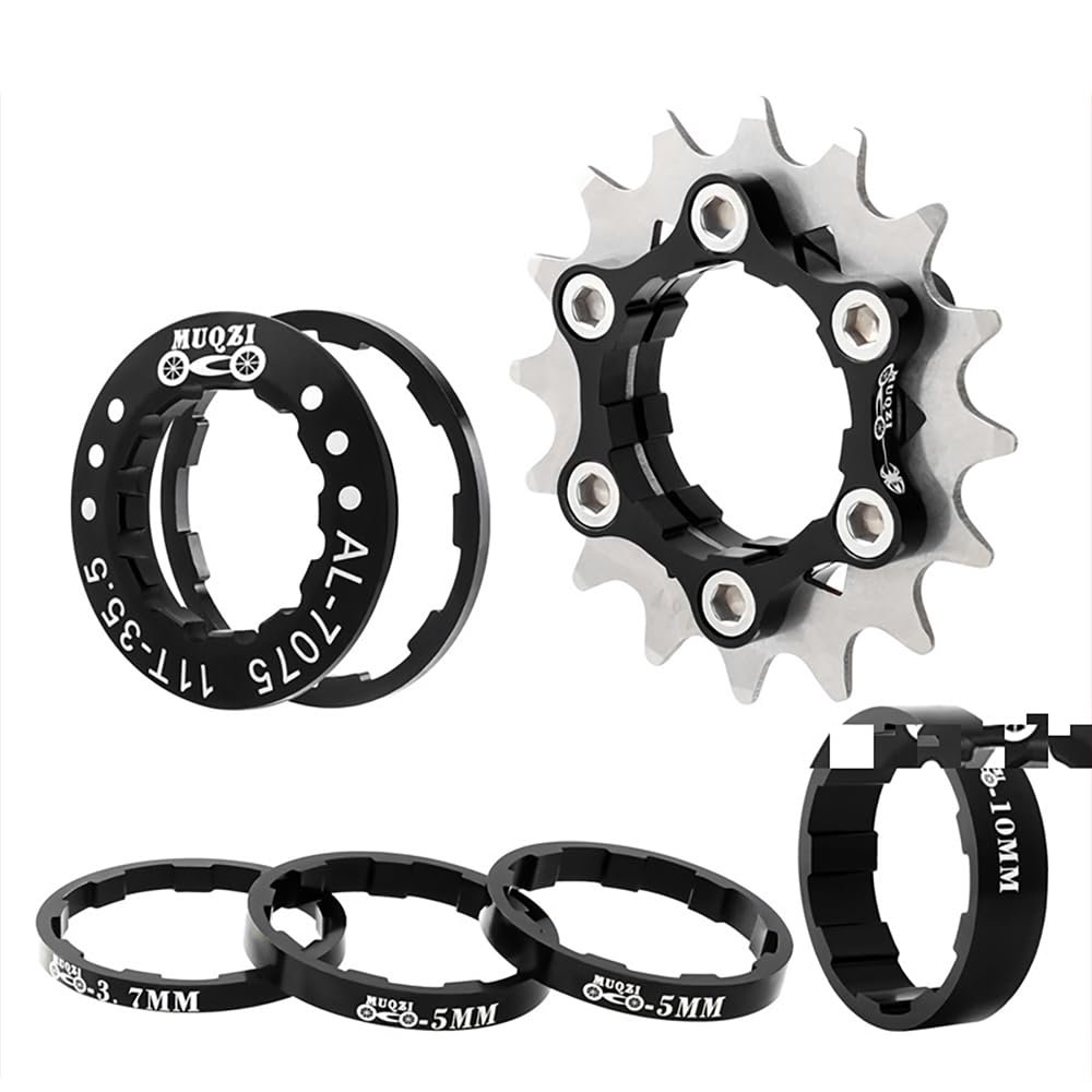 KTKEET MTB Single Speed Cassette Cog Bicycle Freewheel Sprocket 12/13/14/15/16/17/18/19/20/21/22T Single Speed Fixie Cassette+Spacers for 7-10S HG Hubs,Road Bike,Mountain Bike (Black,16T)
