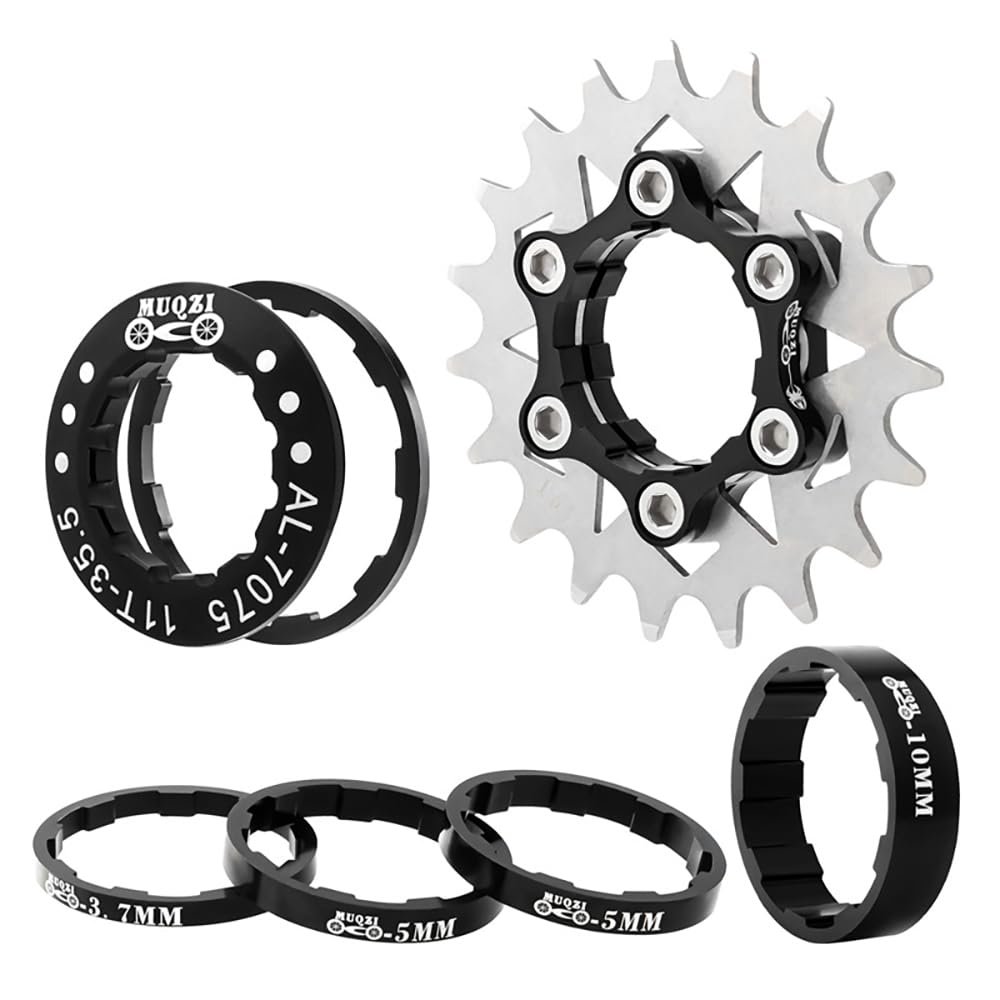 KTKEET MTB Single Speed Cassette Cog Bicycle Freewheel Sprocket 12/13/14/15/16/17/18/19/20/21/22T Single Speed Fixie Cassette+Spacers for 7-10S HG Hubs,Road Bike,Mountain Bike (Black,19T)