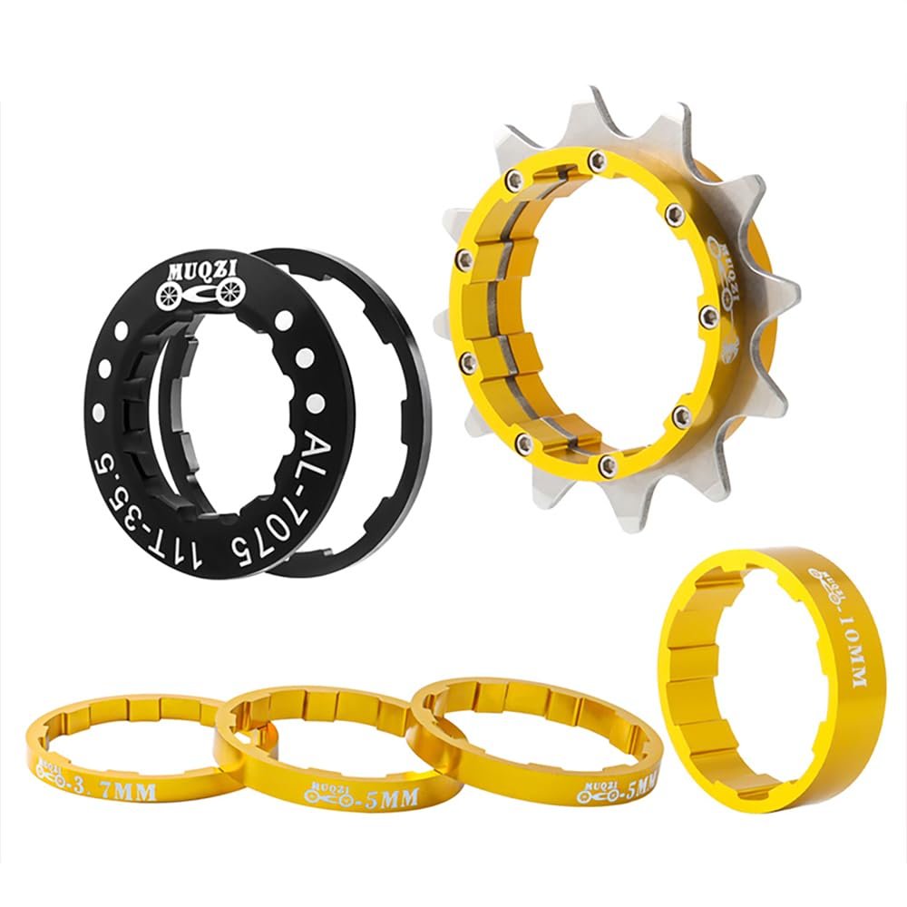 KTKEET MTB Single Speed Cassette Cog Bicycle Freewheel Sprocket 12/13/14/15/16/17/18/19/20/21/22T Single Speed Fixie Cassette+Spacers for 7-10S HG Hubs,Road Bike,Mountain Bike (Gold,12T)
