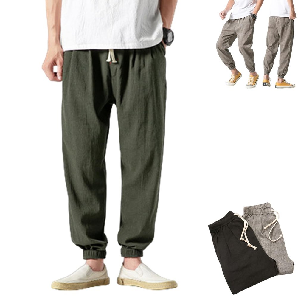 MiNGQIU Shinb Harem Pants for Men,Men's Cotton Linen Harem Pants,Men's Beach Linen Baggy Pants,Hip Hop Harem Pants for Men (Dark Green,3X-Large)