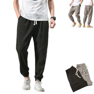 MiNGQIU Shinb Harem Pants for Men,Men's Cotton Linen Harem Pants,Men's Beach Linen Baggy Pants,Hip Hop Harem Pants for Men (Black,3X-Large)