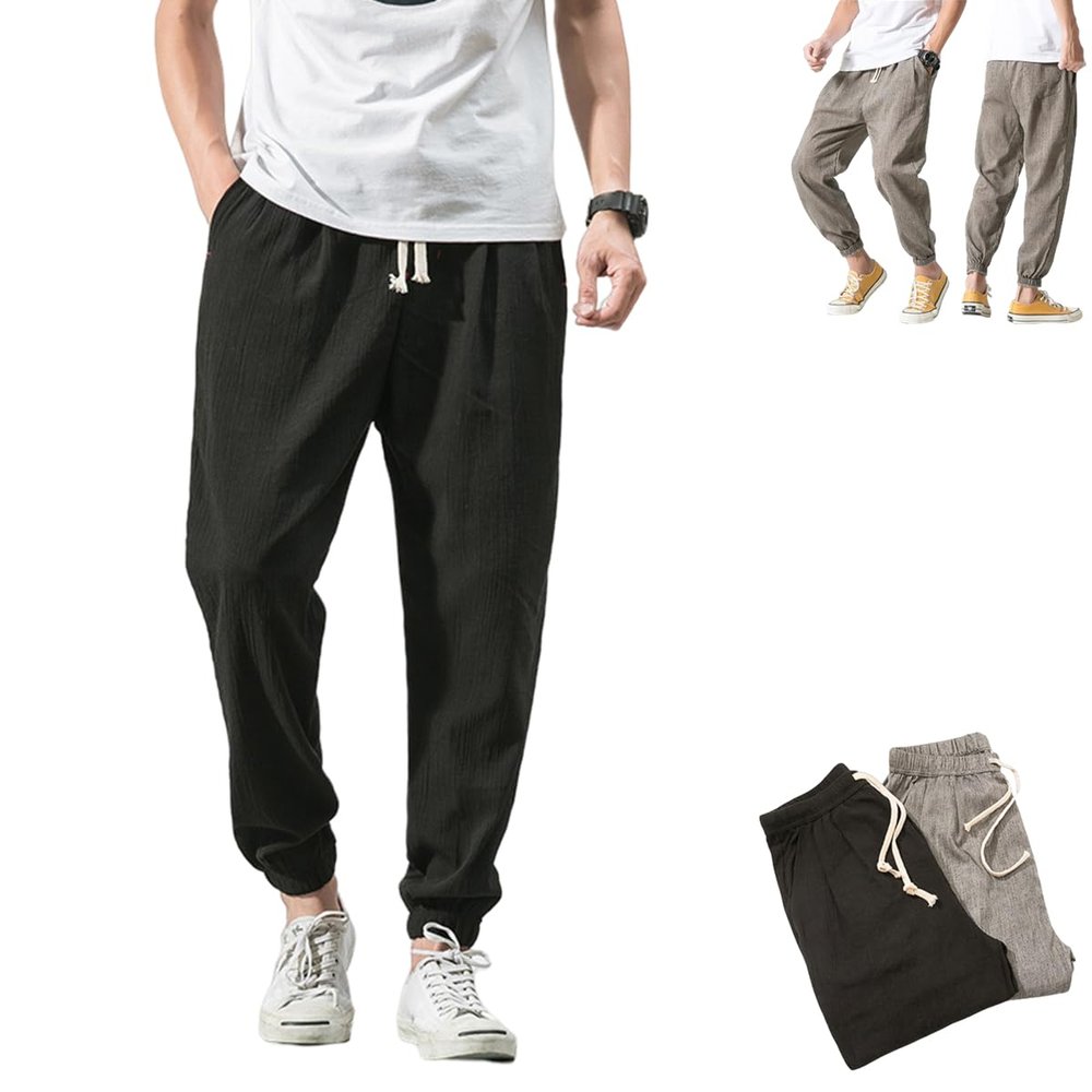 MiNGQIU Shinb Harem Pants for Men,Men's Cotton Linen Harem Pants,Men's Beach Linen Baggy Pants,Hip Hop Harem Pants for Men (Black,3X-Large)