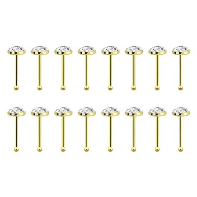 22 Gauge 18K Gold Plated 3mm Color Crystal CZ Bazel Ferido Half Ball Resin Top Bone Nose Rings Studs Screw Bone Nose Studs Piercing 6mm