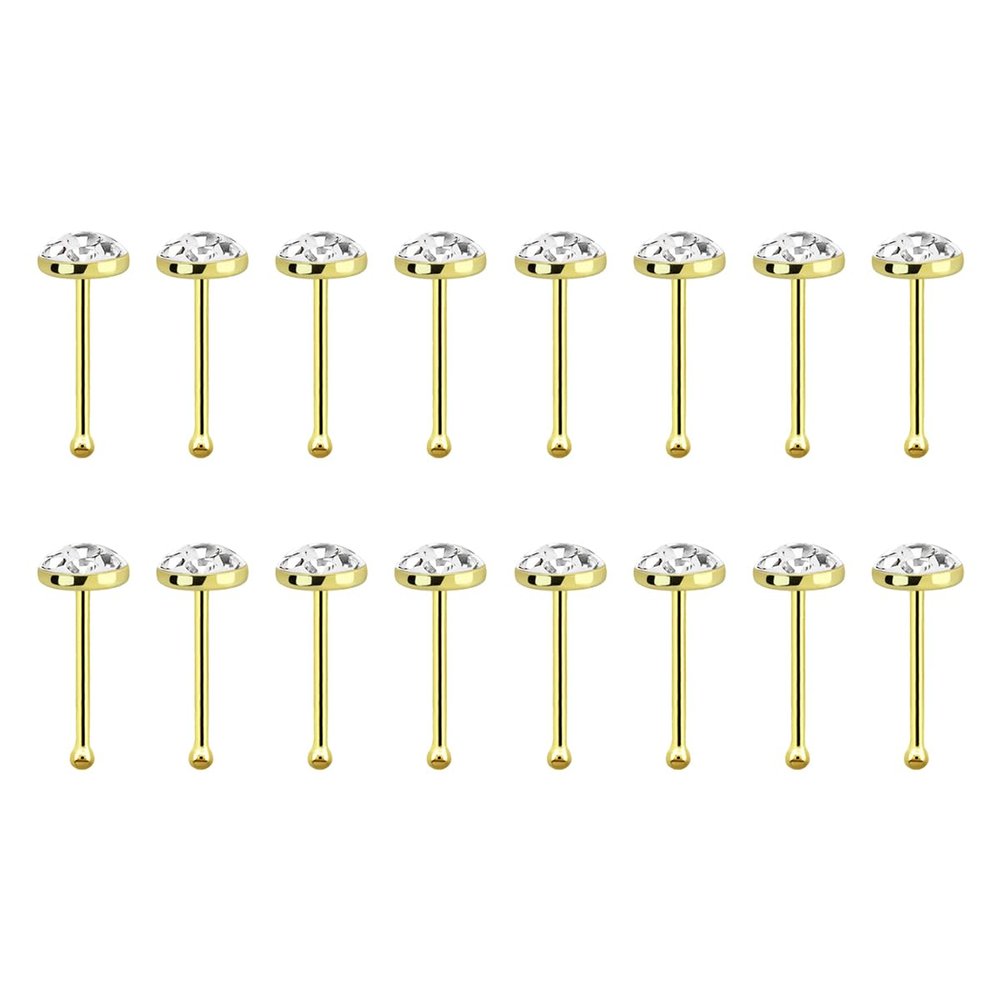 22 Gauge 18K Gold Plated 3mm Color Crystal CZ Bazel Ferido Half Ball Resin Top Bone Nose Rings Studs Screw Bone Nose Studs Piercing 6mm