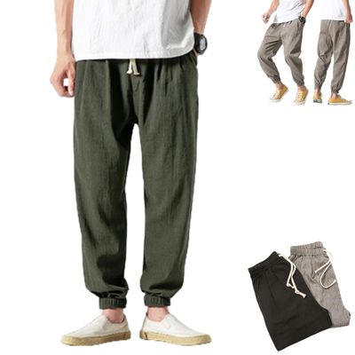 MiNGQIU Shinb Harem Pants for Men,Men's Cotton Linen Harem Pants,Men's Beach Linen Baggy Pants,Hip Hop Harem Pants for Men (Dark Green,4X-Large)