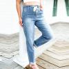 Uillui Stretchy Jeans for Women High Waist Drawstring Straight Leg Denim Trousers Loose Fit Comfortable Wide Leg Jeans Pants view 3